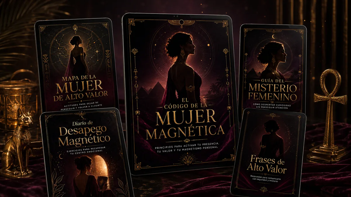 Mockup del kit El Código de la Mujer Magnética con sus bonos